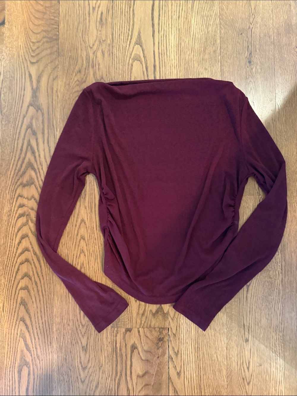 Women's Sheer Long Sleeve Boatneck Top in Wine